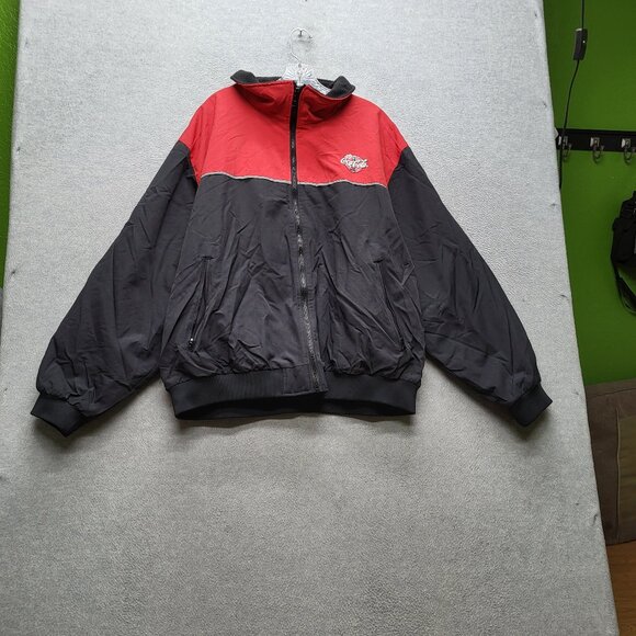 VINTAGE Coca Cola Men Jacket 2XL Red Nylon Logo Embroidery Full Zip - Picture 1 of 9